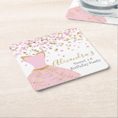 Sweet 16 Roze en Gouden Folie Jurk Kartonnen Onderzetters (Schuin)