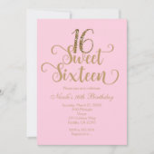 Sweet 16 roze en gouden verjaardagsfeestje uitnodi kaart (Voorkant)