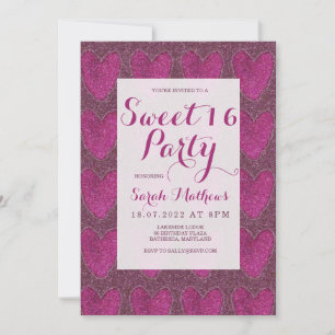 Sweet 16 Roze en Magenta glitters Uitnodiging