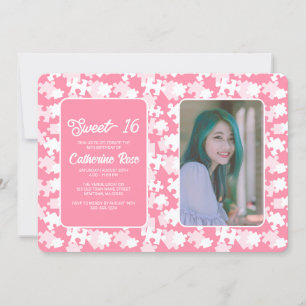 Sweet 16 roze en witte puzzel foto kaart