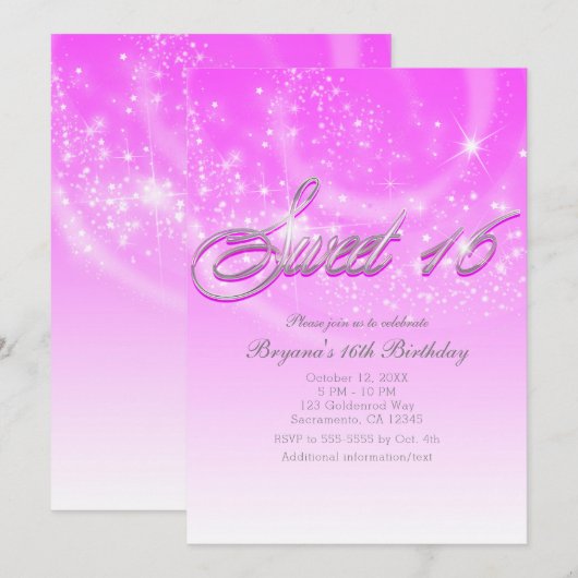 SWEET 16-roze en zilveren sparkle-partij Kaart (Voorkant / Achterkant)