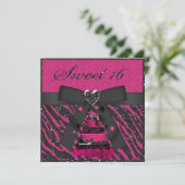 Sweet 16 Roze en zwarte rok Faux Glitter Zebra Kaart (Staand voorkant)