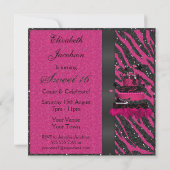 Sweet 16 Roze en zwarte rok Faux Glitter Zebra Kaart (Achterkant)