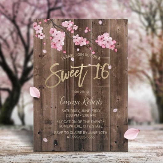 Sweet 16 Roze Floral Cherry Blossom Barn Wood Kaart