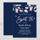 Sweet 16 Roze Floral Cherry Blossom Blue Kaart (Voorkant / Achterkant)