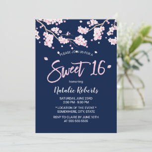 Sweet 16 Roze Floral Cherry Blossom Blue Kaart