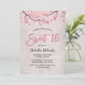 Sweet 16  Roze Floral Cherry Blossom Kaart (Staand voorkant)