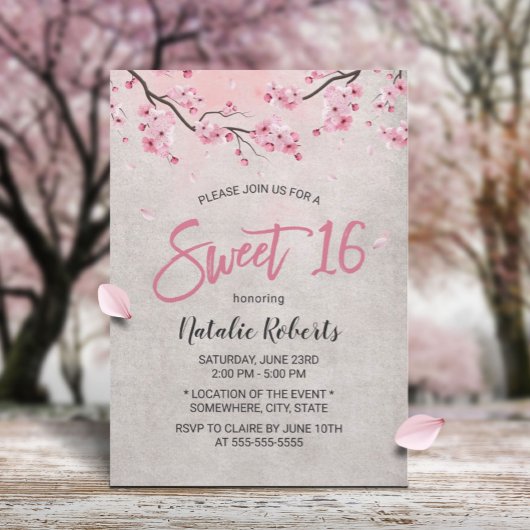 Sweet 16  Roze Floral Cherry Blossom Kaart