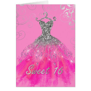 Sweet 16 Roze Glam Dress Birthday Card