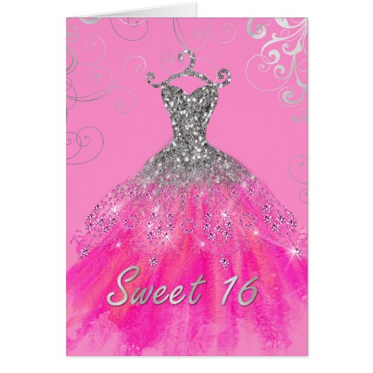 Sweet 16 Roze Glam Dress Birthday Card (Voorkant)