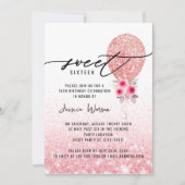 Sweet 16 Roze Glitter Birthday Uitnodiging (Voorkant)