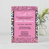 Sweet 16 Roze Glitter Colorful Leopard Print Wild Kaart (Staand voorkant)