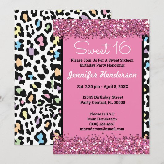 Sweet 16 Roze Glitter Colorful Leopard Print Wild Kaart (Voorkant / Achterkant)