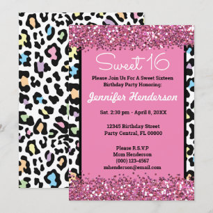Sweet 16 Roze Glitter Colorful Leopard Print Wild Kaart