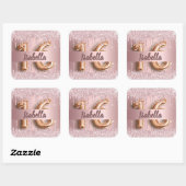 Sweet 16 roze glitter druipt naam vierkante sticker (Vel)