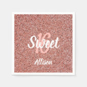 Sweet 16 roze glitter gepersonaliseerd servet (Voorkant)