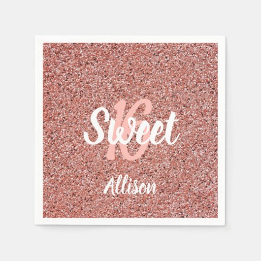 Sweet 16 roze glitter gepersonaliseerd servet (Voorkant)
