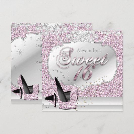 Sweet 16 Roze Glitter Glamor Birthday Party Kaart (Voorkant / Achterkant)
