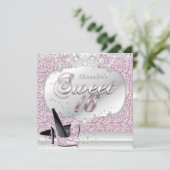 Sweet 16 Roze Glitter Glamor Birthday Party Kaart (Staand voorkant)