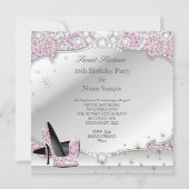 Sweet 16 Roze Glitter Glamor Birthday Party Kaart (Achterkant)