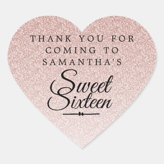 Sweet 16 Roze Glitter Ombre - Hartelijk dank voor  Hart Sticker (Voorkant)