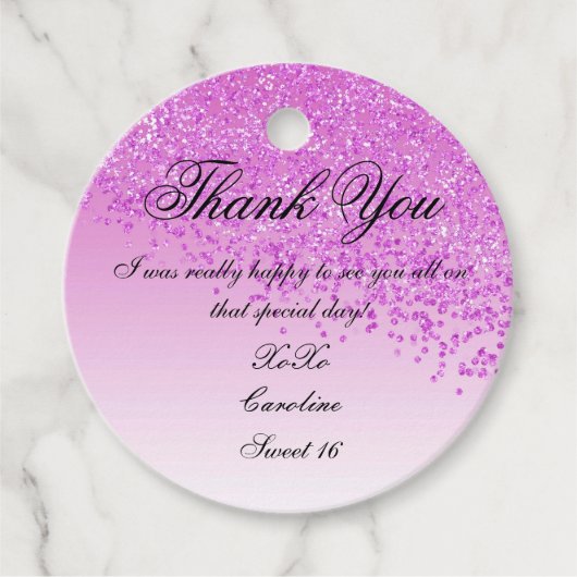 Sweet 16 - Roze glitter op maat Bedankjes Labels (Voorkant)