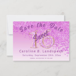 Sweet 16 Roze Glitter Stijlvol Glitter Number 16 Save The Date