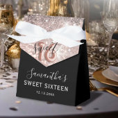 Sweet 16 Roze Glitter & Zwarte Verjaardag Bedankdoosjes