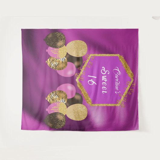 Sweet 16 Roze Glitters & Glitter Feestballonnen Wandkleed (Voorkant (horizontaal))