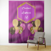 Sweet 16 Roze Glitters & Glitter Feestballonnen Wandkleed (In situ)