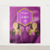 Sweet 16 Roze Glitters & Glitter Feestballonnen Wandkleed (Voorkant)