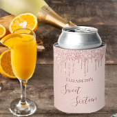 Sweet 16 roze goud glinsterende druppels naam blikjeskoeler