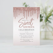 Sweet 16 Roze Goud Glitter Script Verjaardagsfeest Kaart (Staand voorkant)