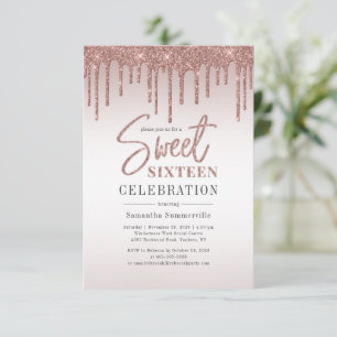 Sweet 16 Roze Goud Glitter Script Verjaardagsfeest Kaart