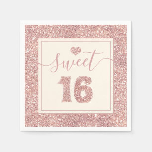 Sweet 16 Roze Goud Glitterend Verjaardagsfeest Servet
