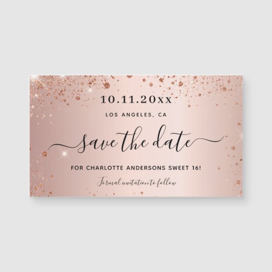 Sweet 16 roze goud glitters magnet om de datum te  (Voorkant)
