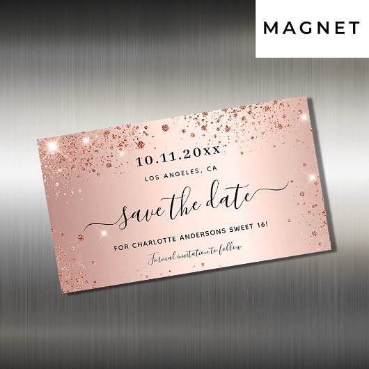Sweet 16 roze goud glitters magnet om de datum te 