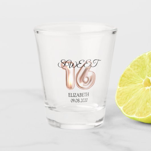 Sweet 16 Roze Goud Shot Glas (Voorkant)