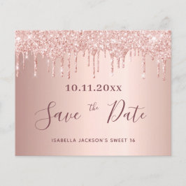 Sweet 16 roze gouden glitter budget Save the Date Flyer