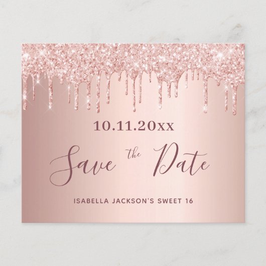 Sweet 16 roze gouden glitter budget Save the Date Flyer (Voorkant)
