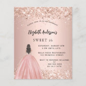Sweet 16 roze gouden glitter jurk budget uitnodigi (Voorkant)