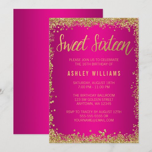 Sweet 16 Roze Gouden Glitter Verjaardag Kaart (Voorkant / Achterkant)