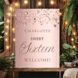 Sweet 16 roze gouden sterren welkom  poster