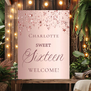 Sweet 16 roze gouden sterren welkom poster