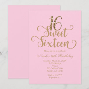 Sweet 16 Roze & Gouden Verjaardagsfeest Uitnodigin Kaart