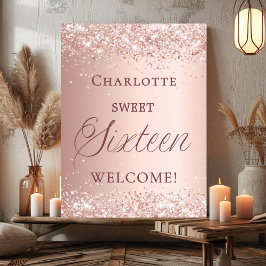 Sweet 16 roze gouden welkom  poster
