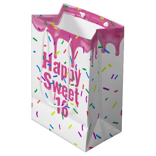 Sweet 16 Roze inkeping en springen Medium Cadeauzakje (Voorkant Gekanteld)