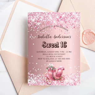 Sweet 16 roze koets elegant kaart