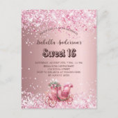 Sweet 16 roze koets elegant uitnodiging briefkaart (Voorkant)
