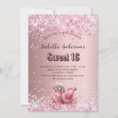 Sweet 16 roze koets luxe kaart (Voorkant)